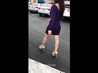 Grocery shopping with Asian girlfriend wearing purple dress