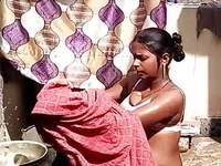 Pregnant Desi Indian Village girl Bathing outdoor 